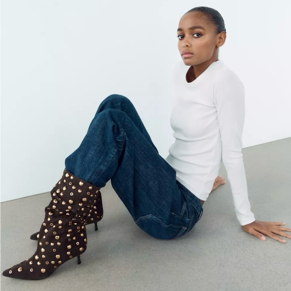 ZARA SUEDE STUDDED ANKLE BOOTS